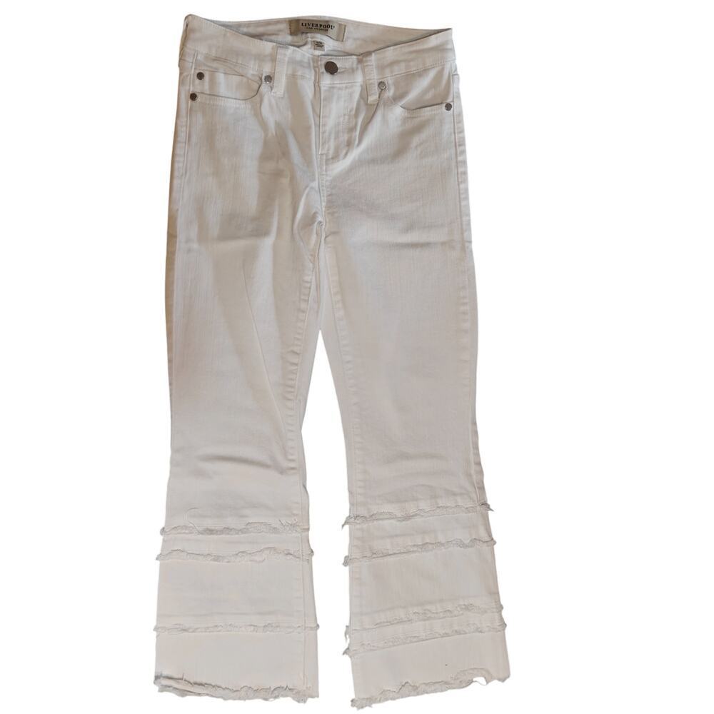 Liverpool Los Angeles White Cropped Jeans Raw Hem Stretch Denim